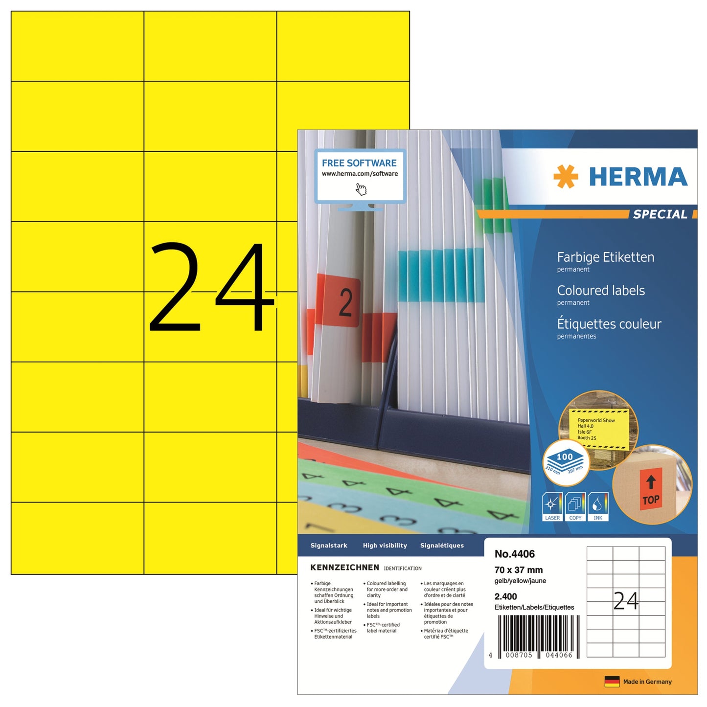 HERMA Universaletikett farbig 70 x 37 mm (B x H) nicht wieder ablösbar Papier gelb 2.400 Etik./Pack.