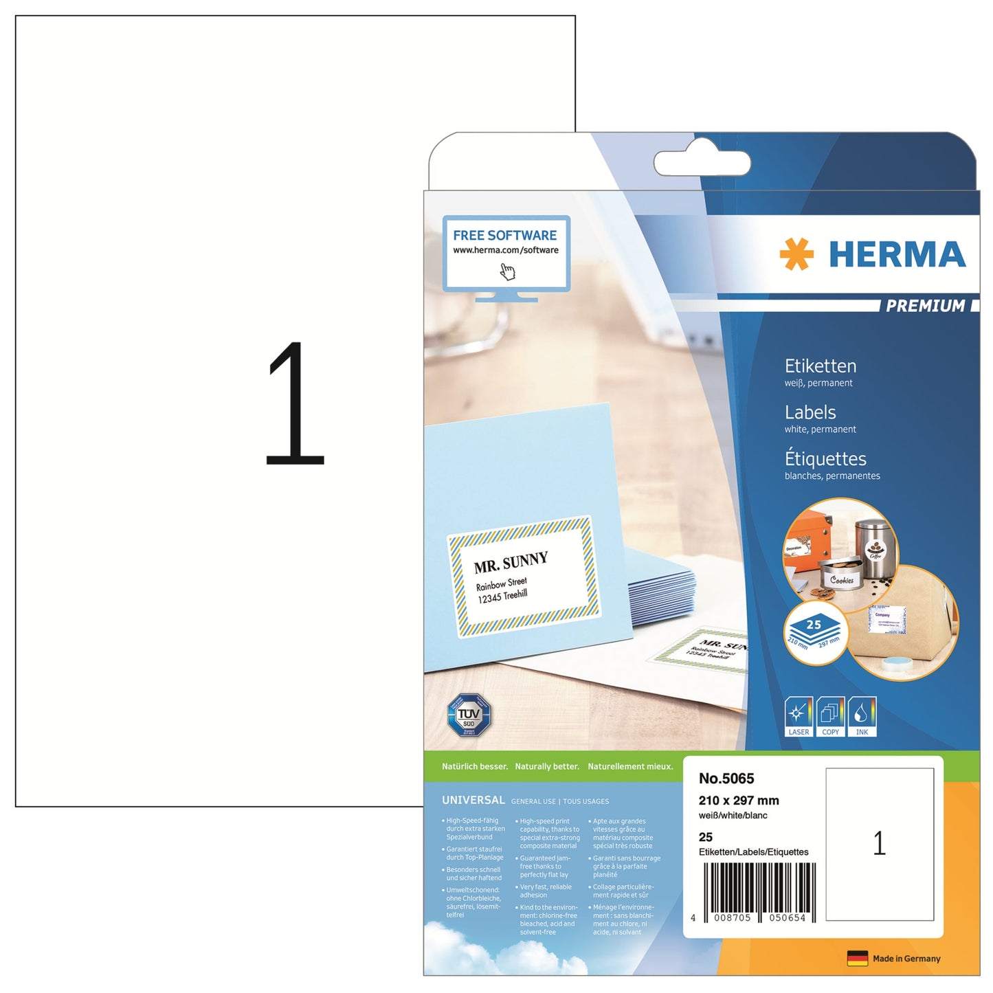 HERMA Universaletikett PREMIUM 210 x 297 mm (B x H) nicht wieder ablösbar Papier weiß 25 Etik./Pack.
