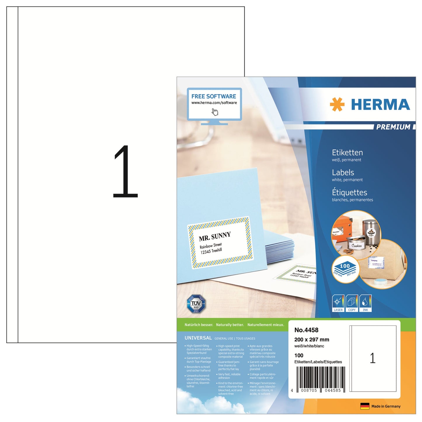 HERMA Universaletikett PREMIUM 200 x 297 mm (B x H) nicht wieder ablösbar Papier weiß 100 Etik./Pack.