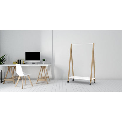ALBA Garderobenständer PMSLEEK 94 x 149 x 47 cm (B x H x T) Stahl, epoxylackiert/Holz/MDF/Kunststoff, 100 % recycelbar buche/weiß