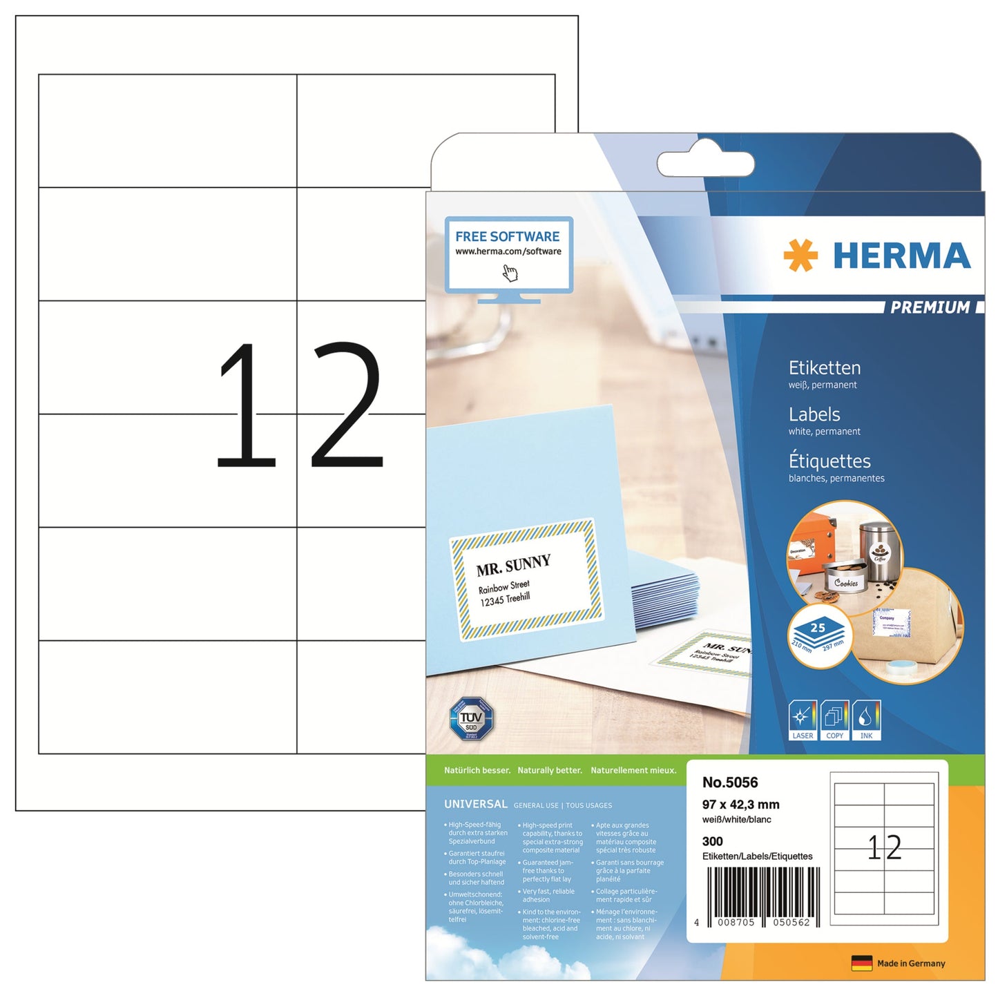 HERMA Universaletikett PREMIUM 97 x 42,3 mm (B x H) nicht wieder ablösbar Papier weiß 300 Etik./Pack.