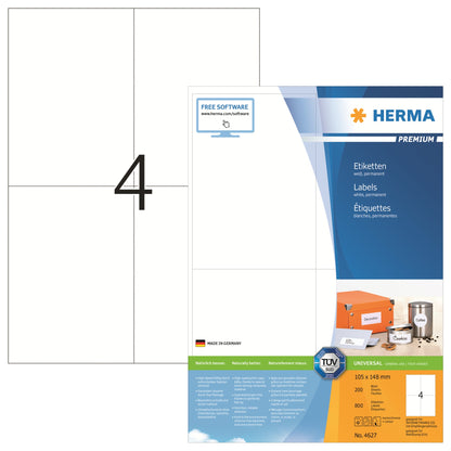 HERMA Universaletikett PREMIUM 105 x 148 mm (B x H) nicht wieder ablösbar Papier weiß 800 Etik./Pack.