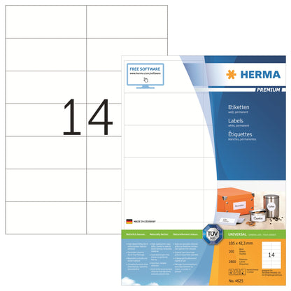 HERMA Universaletikett PREMIUM 105 x 42,3 mm (B x H) nicht wieder ablösbar Papier weiß 2.800 Etik./Pack.