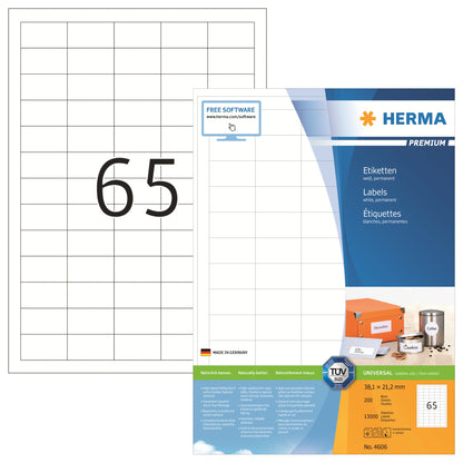 HERMA Universaletikett PREMIUM 38,1 x 21,2 mm (B x H) nicht wieder ablösbar Papier weiß 13.000 Etik./Pack.
