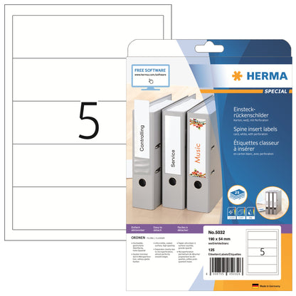 HERMA Rückenschild breit/kurz 54 x 190 mm (B x H) weiß 125 St./Pack.