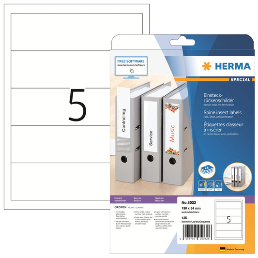 HERMA Rückenschild breit/kurz 54 x 190 mm (B x H) weiß 125 St./Pack.