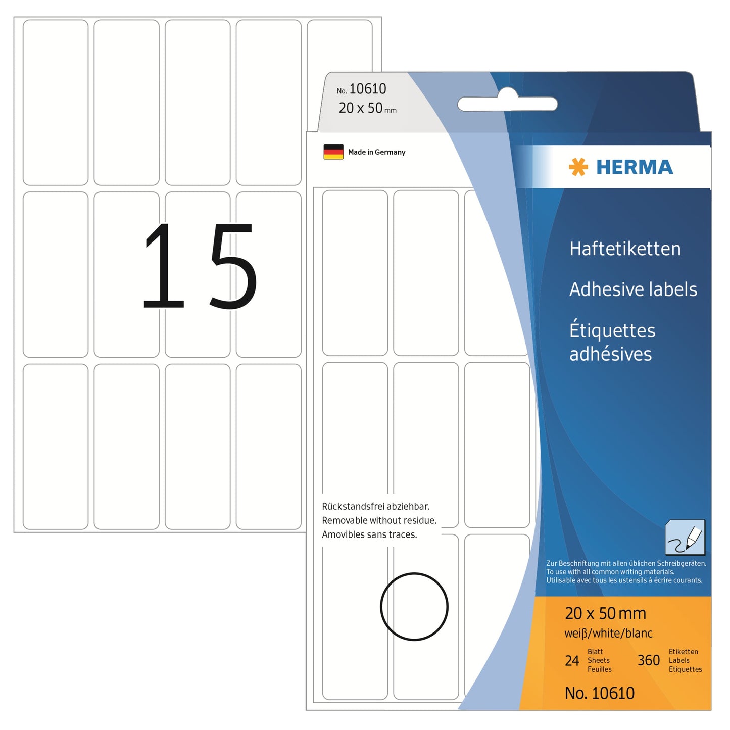 HERMA Haftetikett 20 x 50 mm (B x H) wieder ablösbar Papier weiß 480 Etik./Pack.