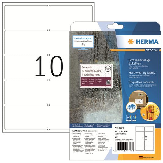 HERMA Adressetikett 99,1 x 57 mm (B x H) Polyester weiß 250 Etik./Pack.