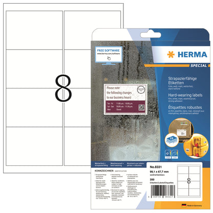 HERMA Adressetikett 99,1 x 67,7 mm (B x H) Polyester weiß 200 Etik./Pack.