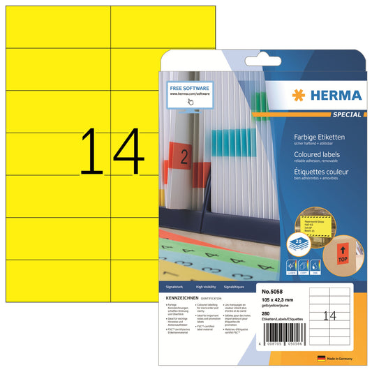 HERMA Universaletikett 105 x 42,3 mm (B x H) wieder ablösbar Papier gelb 280 Etik./Pack.