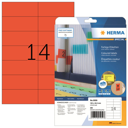HERMA Universaletikett 105 x 42,3 mm (B x H) wieder ablösbar Papier rot 280 Etik./Pack.