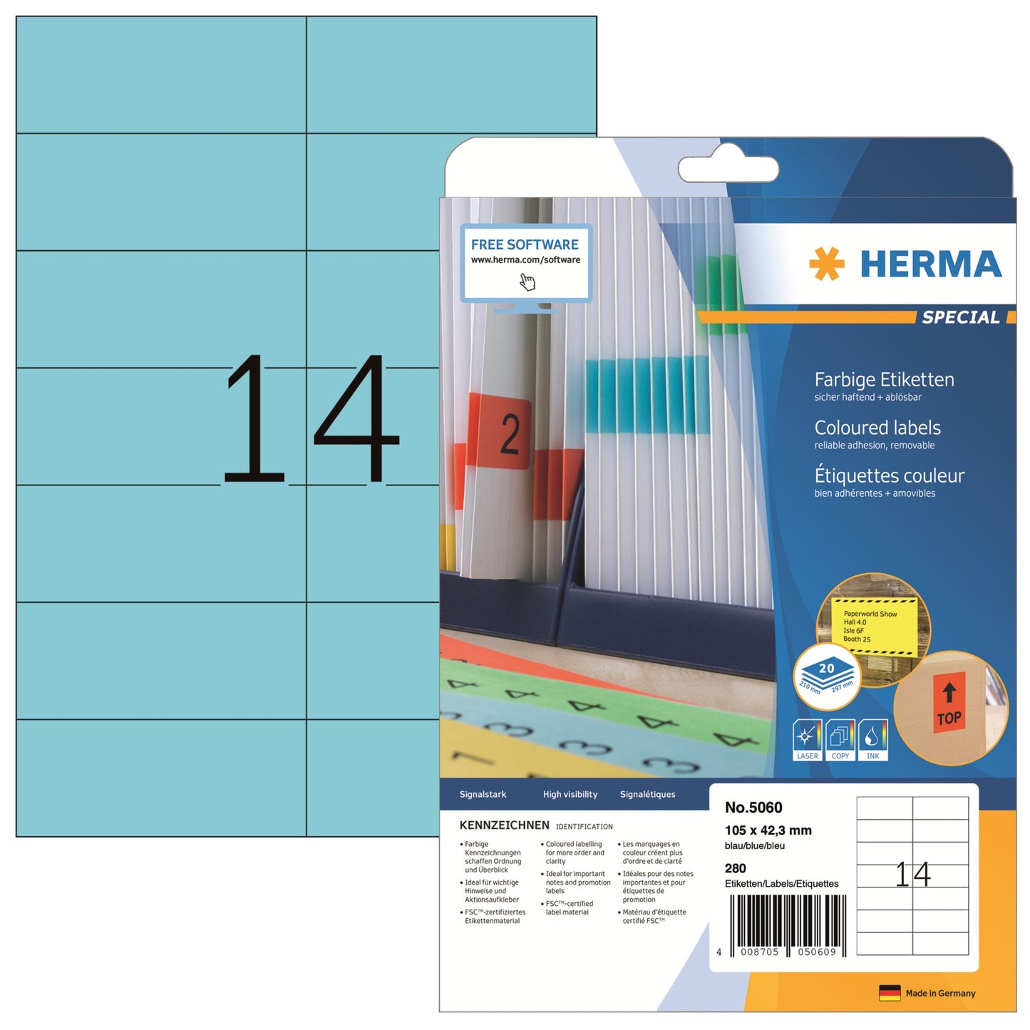 HERMA Universaletikett 105 x 42,3 mm (B x H) wieder ablösbar Papier blau 280 Etik./Pack.