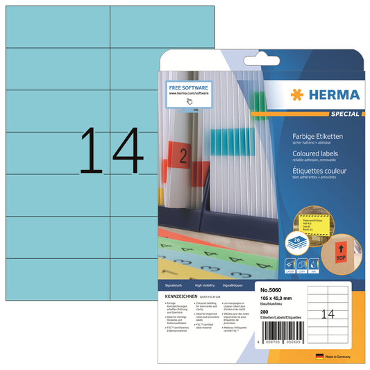 HERMA Universaletikett 105 x 42,3 mm (B x H) wieder ablösbar Papier blau 280 Etik./Pack.
