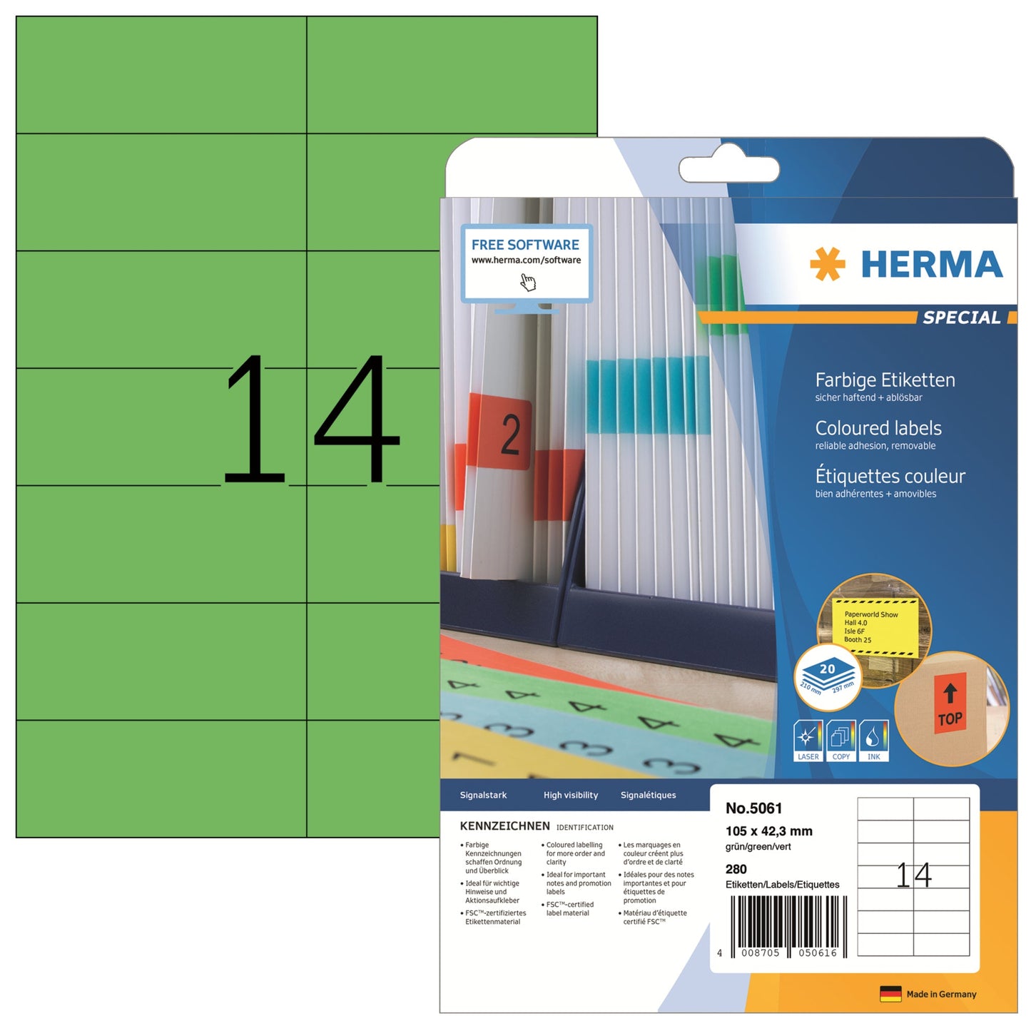 HERMA Universaletikett 105 x 42,3 mm (B x H) wieder ablösbar Papier grün 280 Etik./Pack.