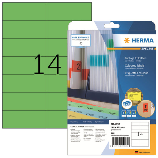 HERMA Universaletikett 105 x 42,3 mm (B x H) wieder ablösbar Papier grün 280 Etik./Pack.