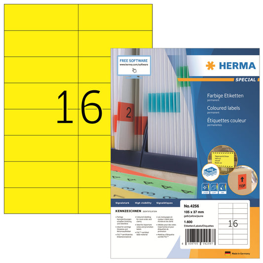 HERMA Universaletikett 105 x 37 mm (B x H) nicht wieder ablösbar Papier gelb 1.600 Etik./Pack.