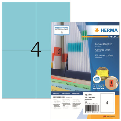 HERMA Universaletikett 105 x 148 mm (B x H) nicht wieder ablösbar Papier blau 400 Etik./Pack.