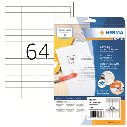 HERMA Universaletikett SPECIAL 48,3 x 16,9 mm (B x H) nicht wieder ablösbar Papier weiß 1.600 Etik./Pack.