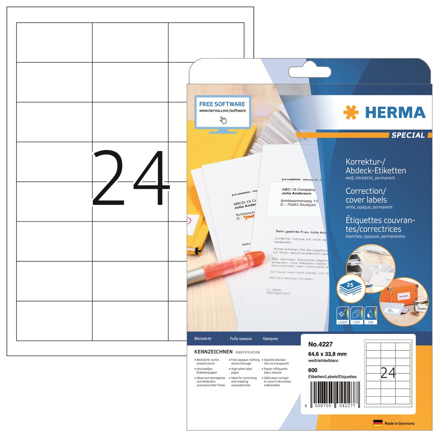HERMA Universaletikett SPECIAL 64,6 x 33,8 mm (B x H) nicht wieder ablösbar Papier weiß 600 Etik./Pack.