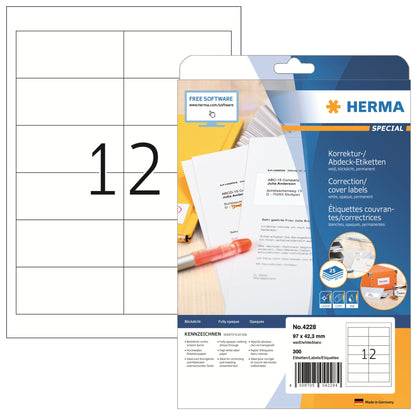 HERMA Universaletikett SPECIAL 97 x 42,3 mm (B x H) nicht wieder ablösbar Papier weiß 300 Etik./Pack.