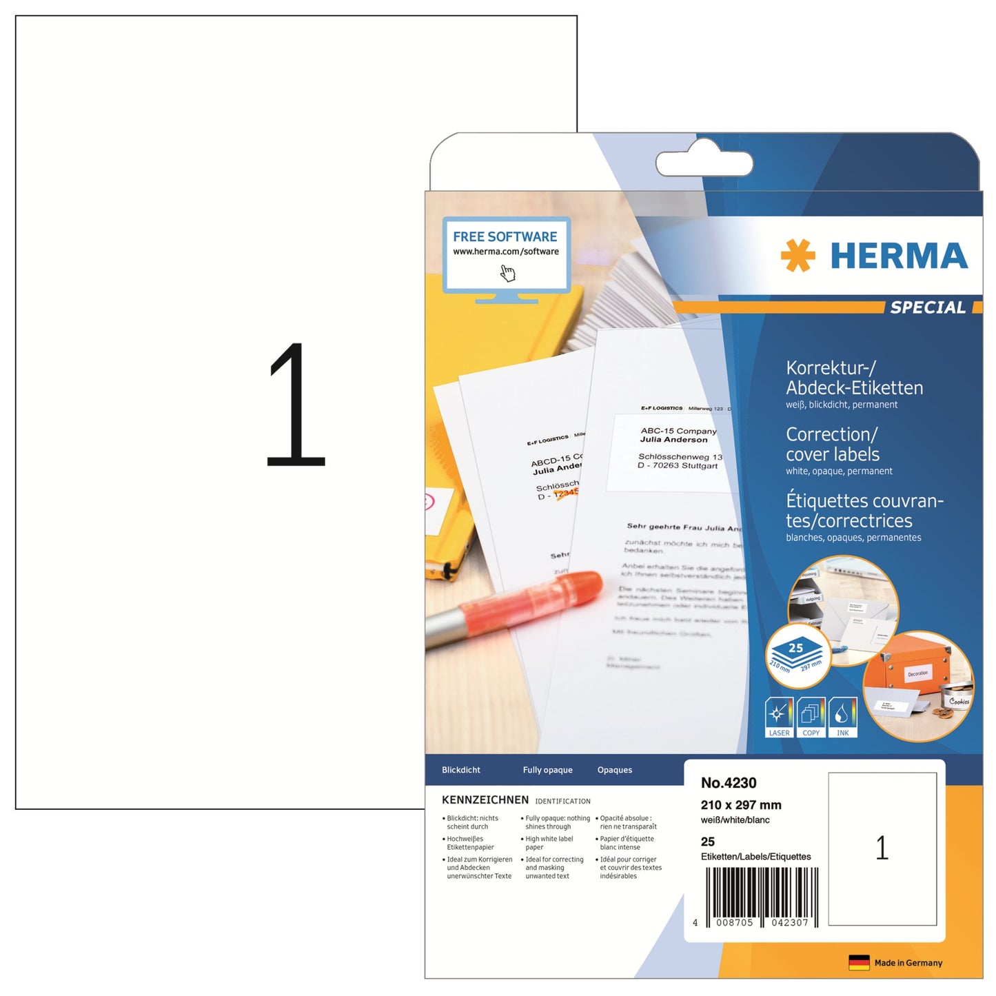 HERMA Universaletikett SPECIAL 210 x 297 mm (B x H) nicht wieder ablösbar Papier weiß 25 Etik./Pack.