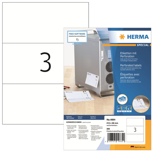 HERMA Universaletikett SPECIAL 210 x 99 mm (B x H) nicht wieder ablösbar Papier weiß 300 Etik./Pack.
