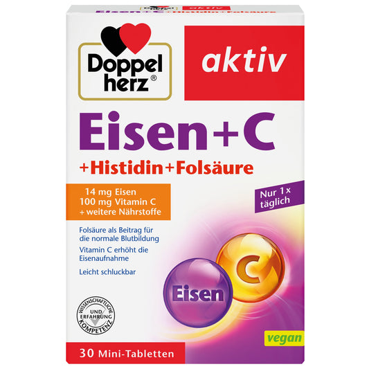 Doppelherz Nahrungsergänzungsmittel aktiv Eisen + C + Histidin + Folsäure Tablette 30 St./Pack.