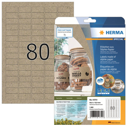HERMA Universaletikett SPECIAL 35,6 x 16,9 mm (B x H) nicht wieder ablösbar Silphiepapier naturbraun 1.600 Etik./Pack.