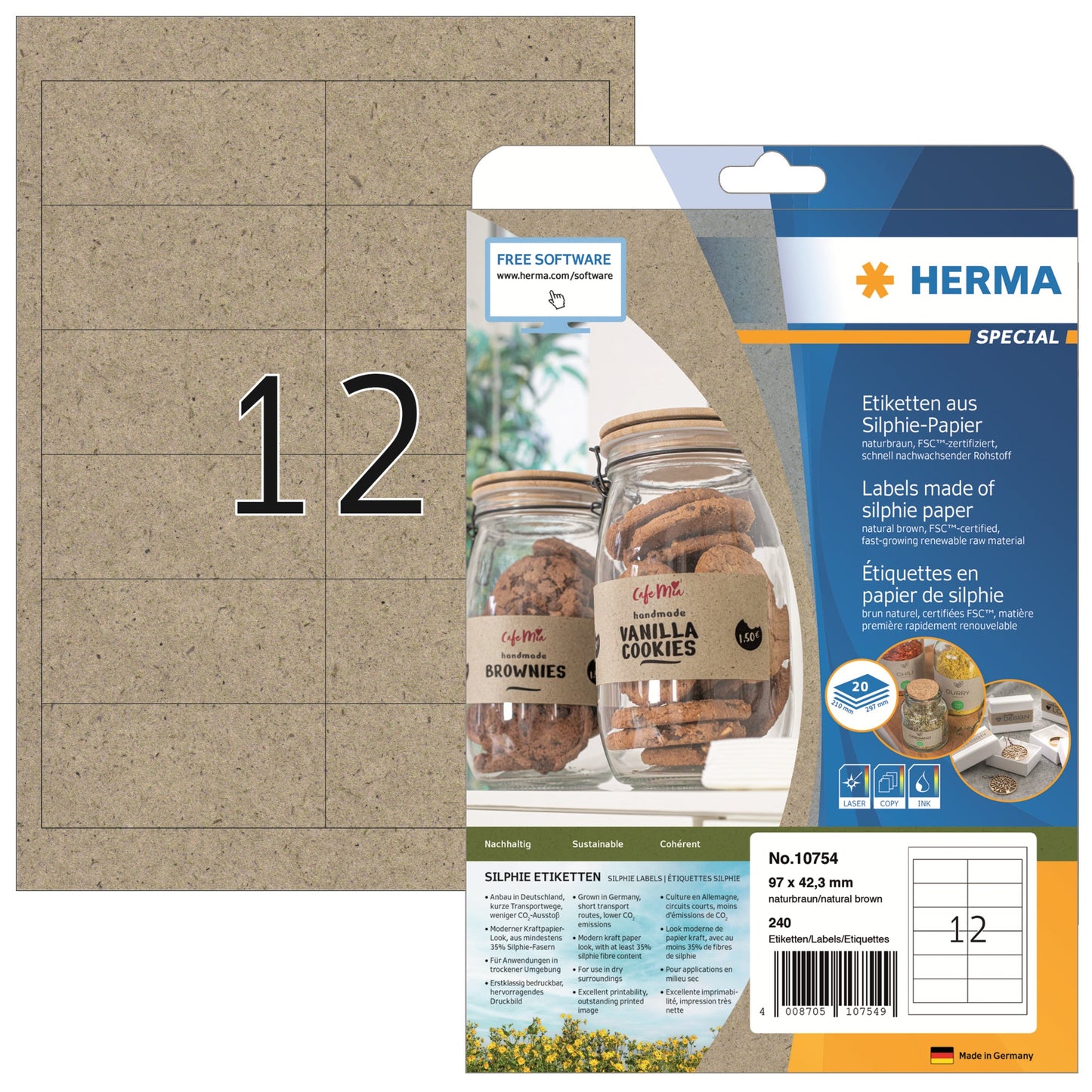 HERMA Universaletikett SPECIAL 97 x 42,3 mm (B x H) nicht wieder ablösbar Silphiepapier naturbraun 240 Etik./Pack.