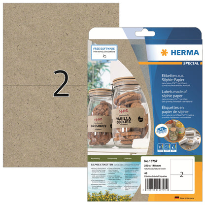 HERMA Universaletikett SPECIAL 210 x 148 mm (B x H) nicht wieder ablösbar Silphiepapier naturbraun 40 Etik./Pack.