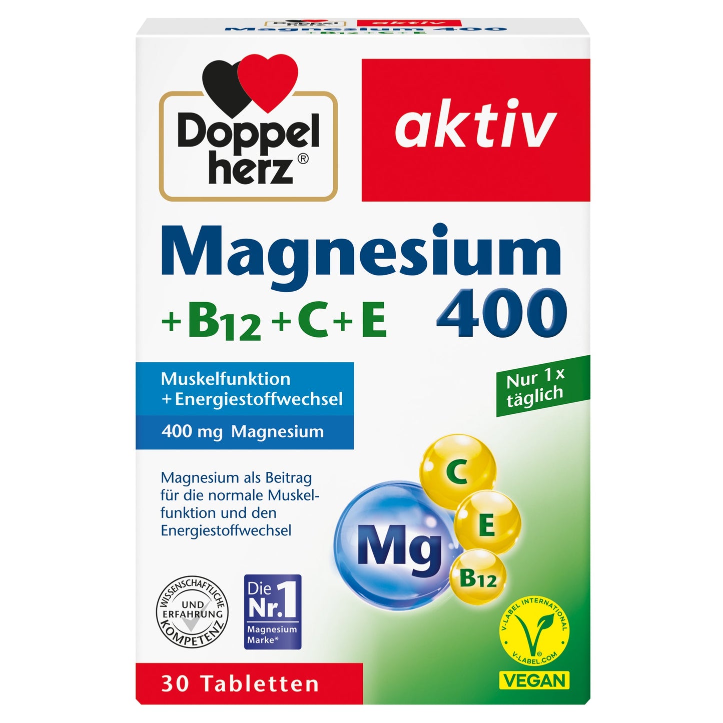 Doppelherz Nahrungsergänzungsmittel aktiv Magnesium 400 mit Vitamin B + C + E Tablette 30 St./Pack.