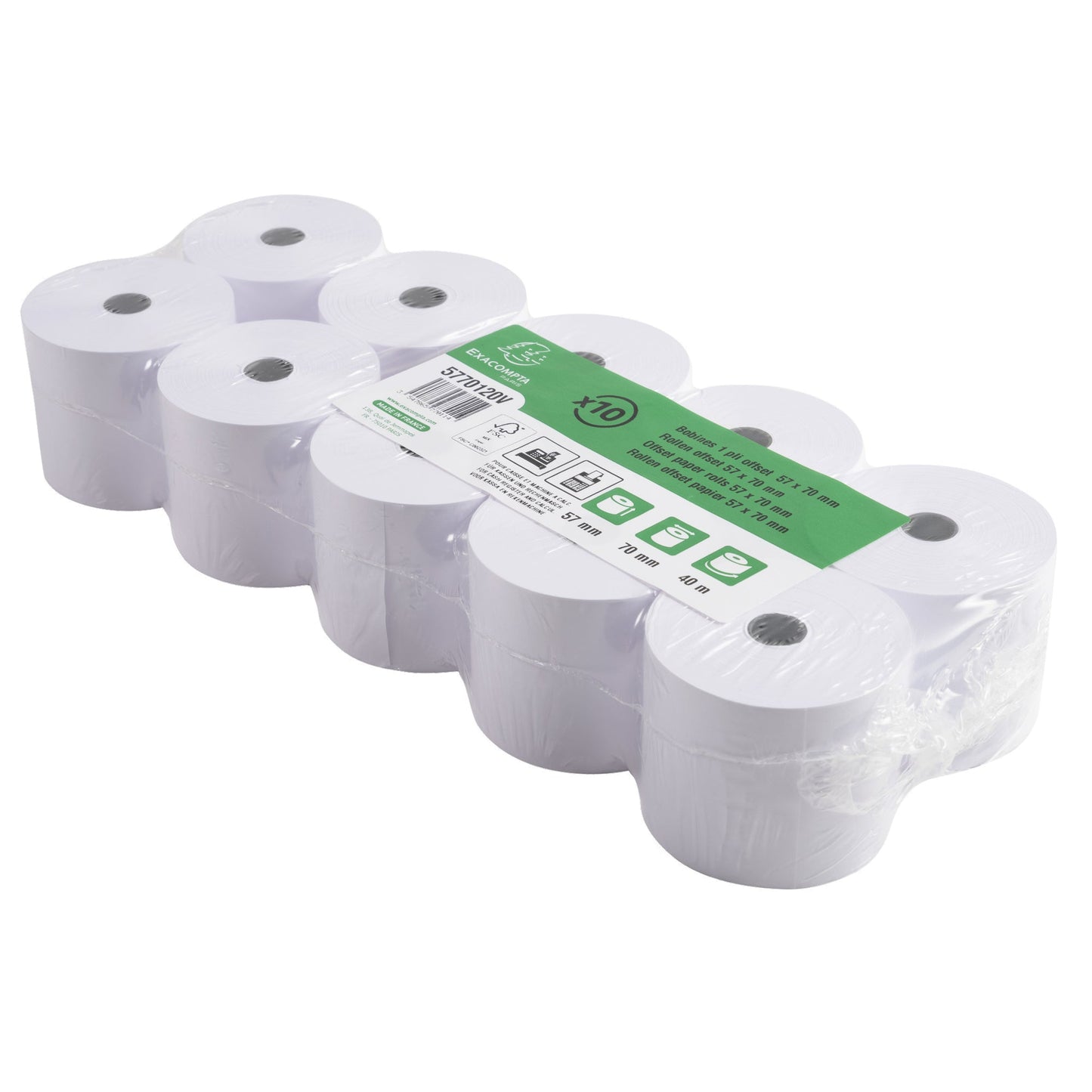 Exacompta Kassenrolle 57 mm x 40 m (B x L) 60g/m² weiß 10 St./Pack.