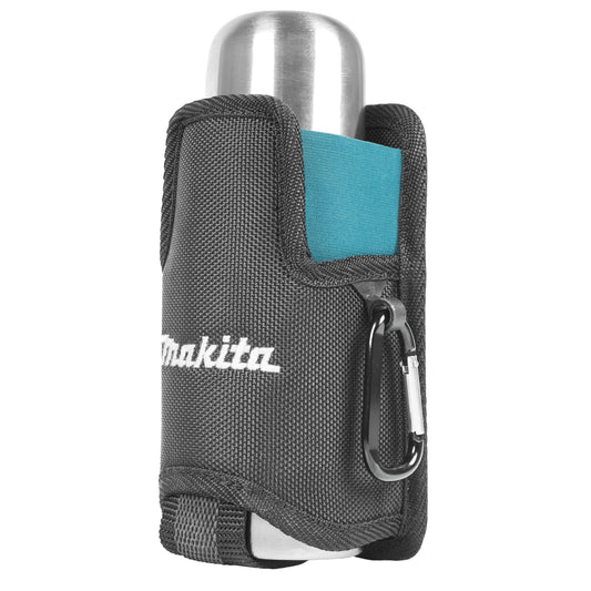 Makita® Trinkflasche Gürteltasche mit Karabinerhaken und Stifthalter 0,33l doppelwandig ausgeführt Edelstahl silber Makita