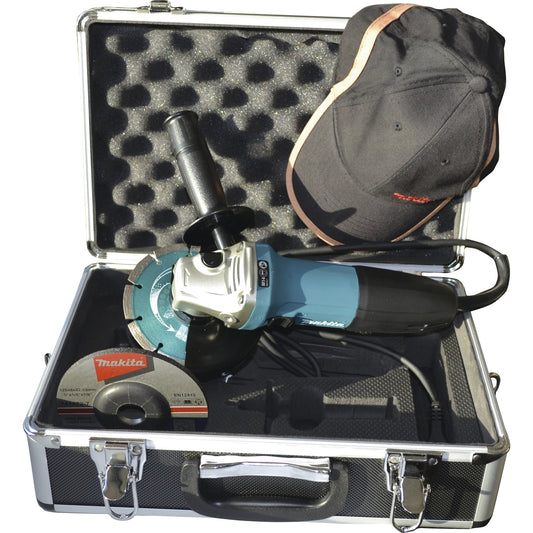 Makita® Winkelschleifer GA5030R 720W 11.000 U/Min. inkl. Schutzhaube (125 mm), Seitengriff 36, Stirnlochschlüssel (35 mm), Spannflansch, Flanschmutter, Schruppscheibe, Basecap, Diamenttrennscheibe DIAMAK (125 mm) 1,8kg