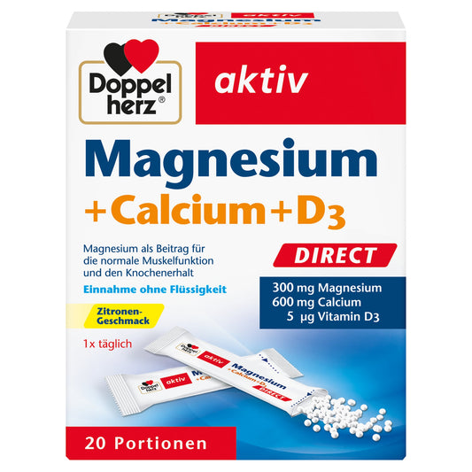Doppelherz Nahrungsergänzungsmittel aktiv Magnesium + Calcium + D3 DIRECT Zitrone Granulat 20 St./Pack.