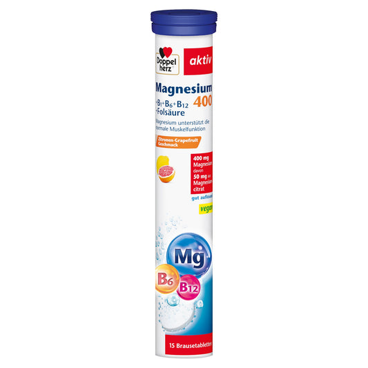 Doppelherz Nahrungsergänzungsmittel aktiv Magnesium 400 + B1 + B6 + B12 + Folsäure Zitrone-Grapefruit Brausetablette 15 St./Pack.