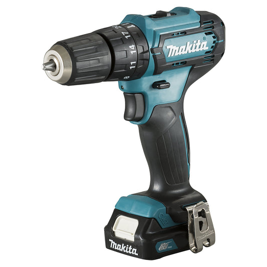 Makita® Schlagbohrmaschine HP333D 25.500 U/Min. inkl. 2 x Akku BL1021B, Doppelbit PH2, Schnellladegerät DC10SB, Einhängebügel,Schraube M4 x 12, Kontaktschutzkappe CXT, Transportkoffer 1,3kg