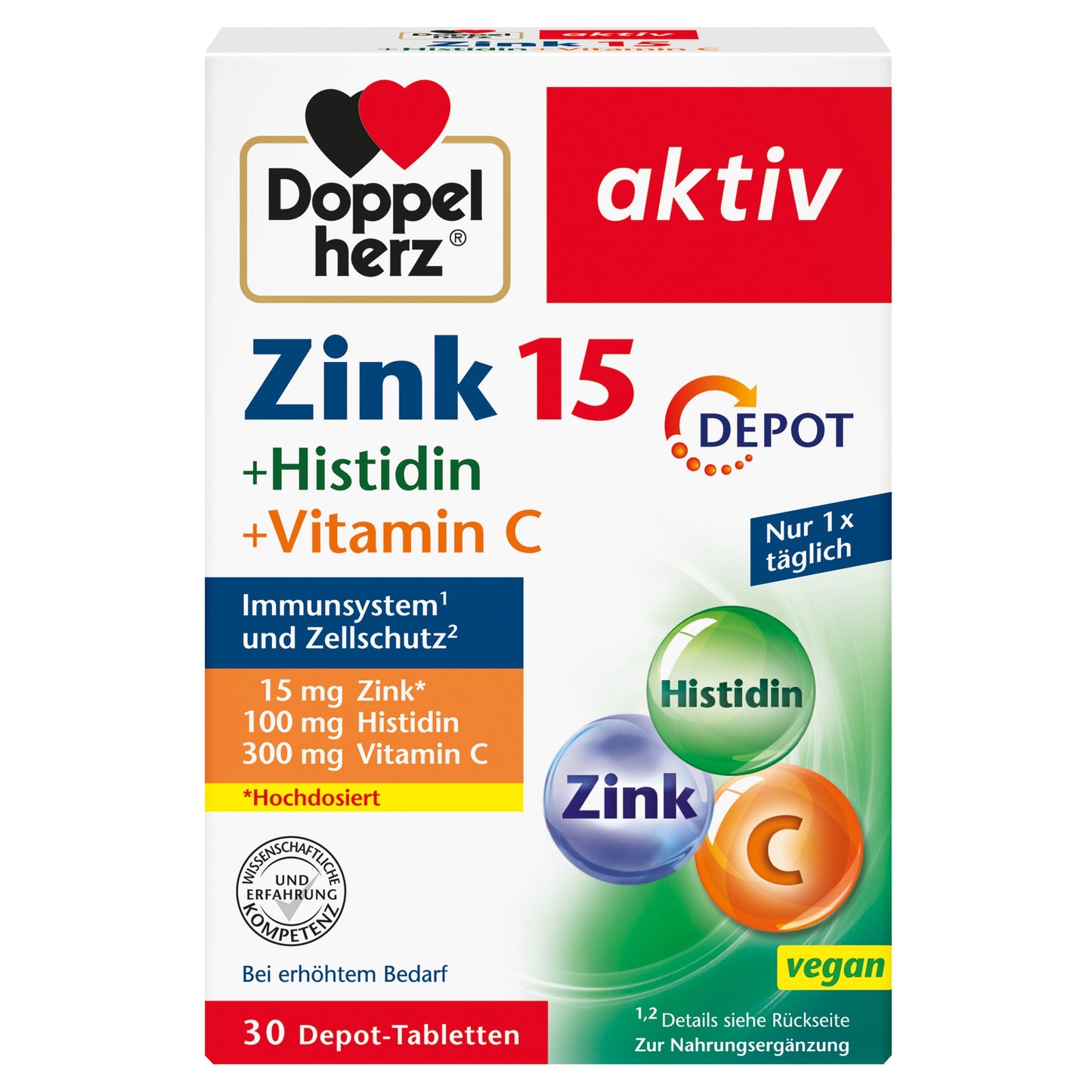 Doppelherz Nahrungsergänzungsmittel aktiv Zink 15 + Histidin + Vitamin C DEPOT Tablette 30 St./Pack.