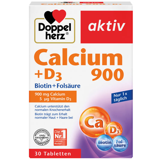 Doppelherz Nahrungsergänzungsmittel aktiv Calcium 900 + D3 + Biotin + Folsäure Tablette 30 St./Pack.
