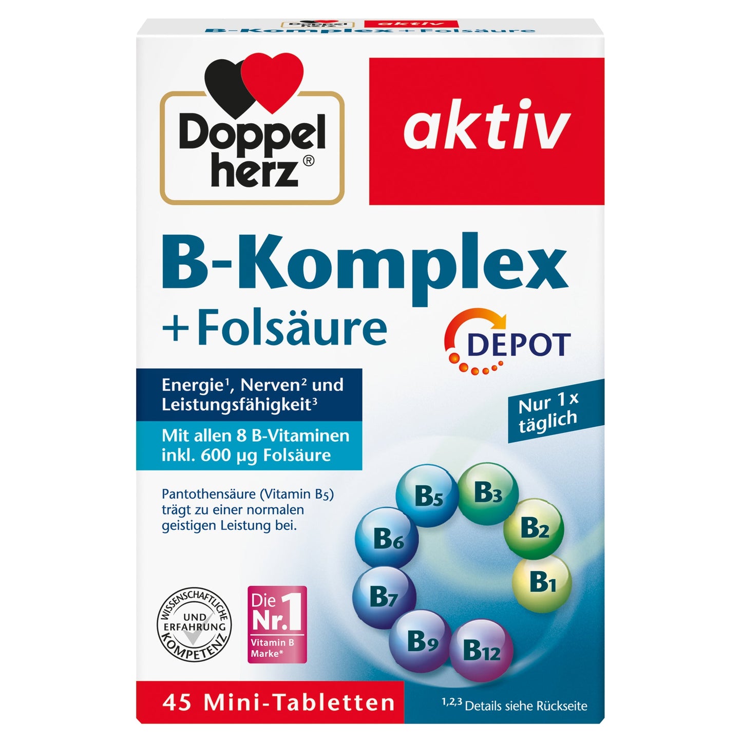 Doppelherz Nahrungsergänzungsmittel aktiv B-Komplex DEPOT + Folsäure Tablette 45 St./Pack.