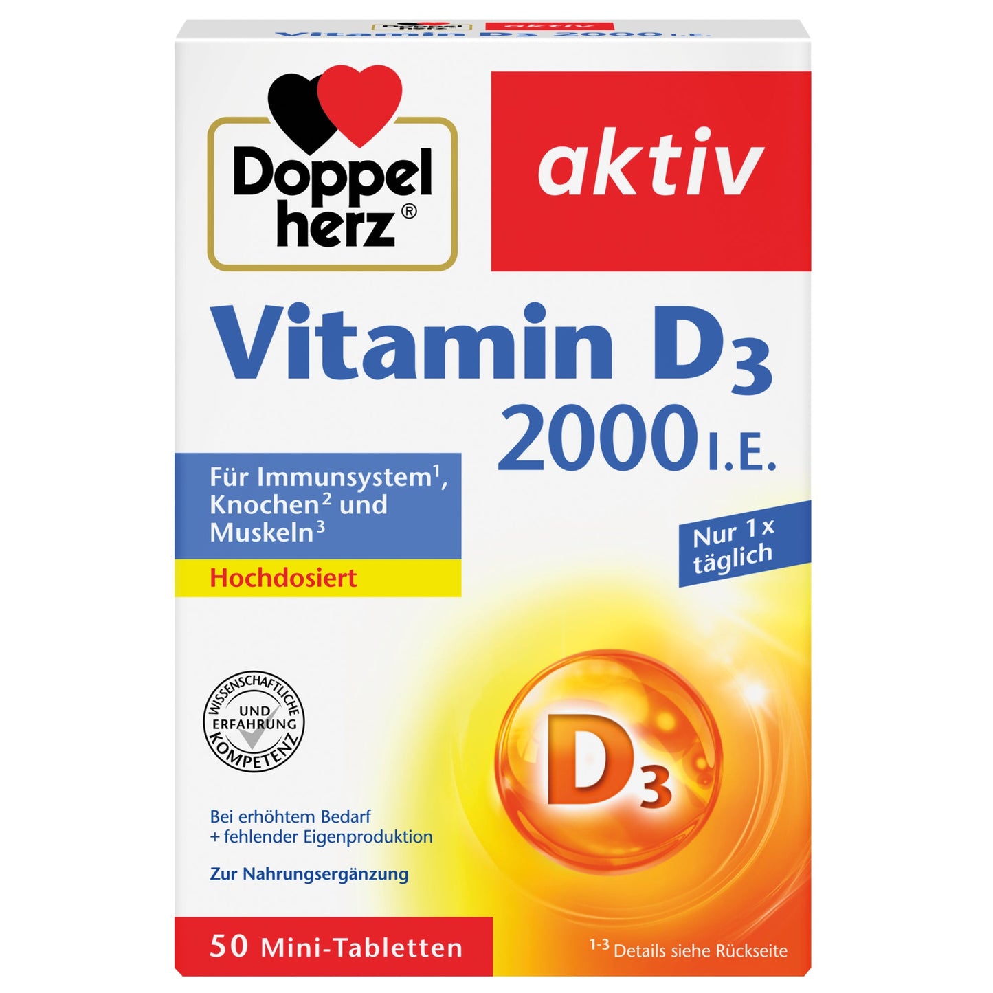 Doppelherz Nahrungsergänzungsmittel aktiv Vitamin D3 2000 I.E. Tablette 50 St./Pack.
