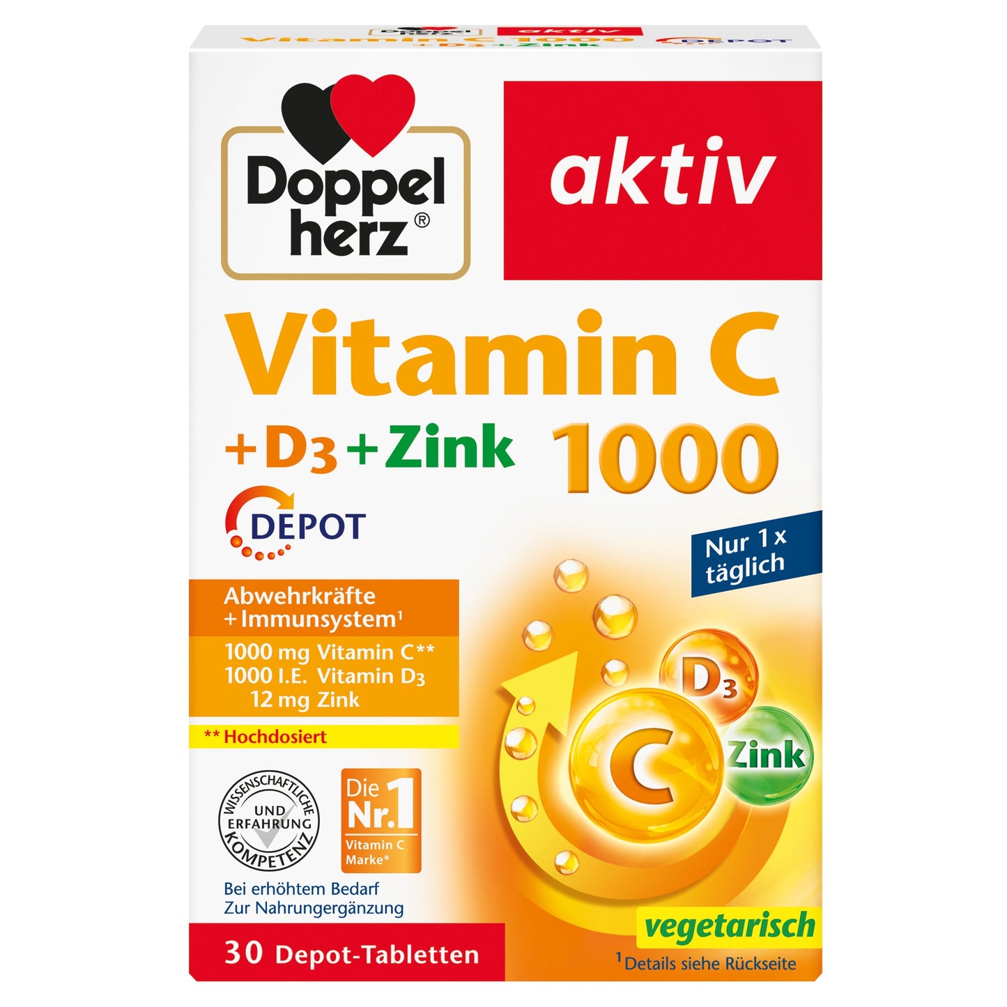 Doppelherz Nahrungsergänzungsmittel aktiv Vitamin C 1000 + D3 + Zink DEPOT Tablette 30 St./Pack.