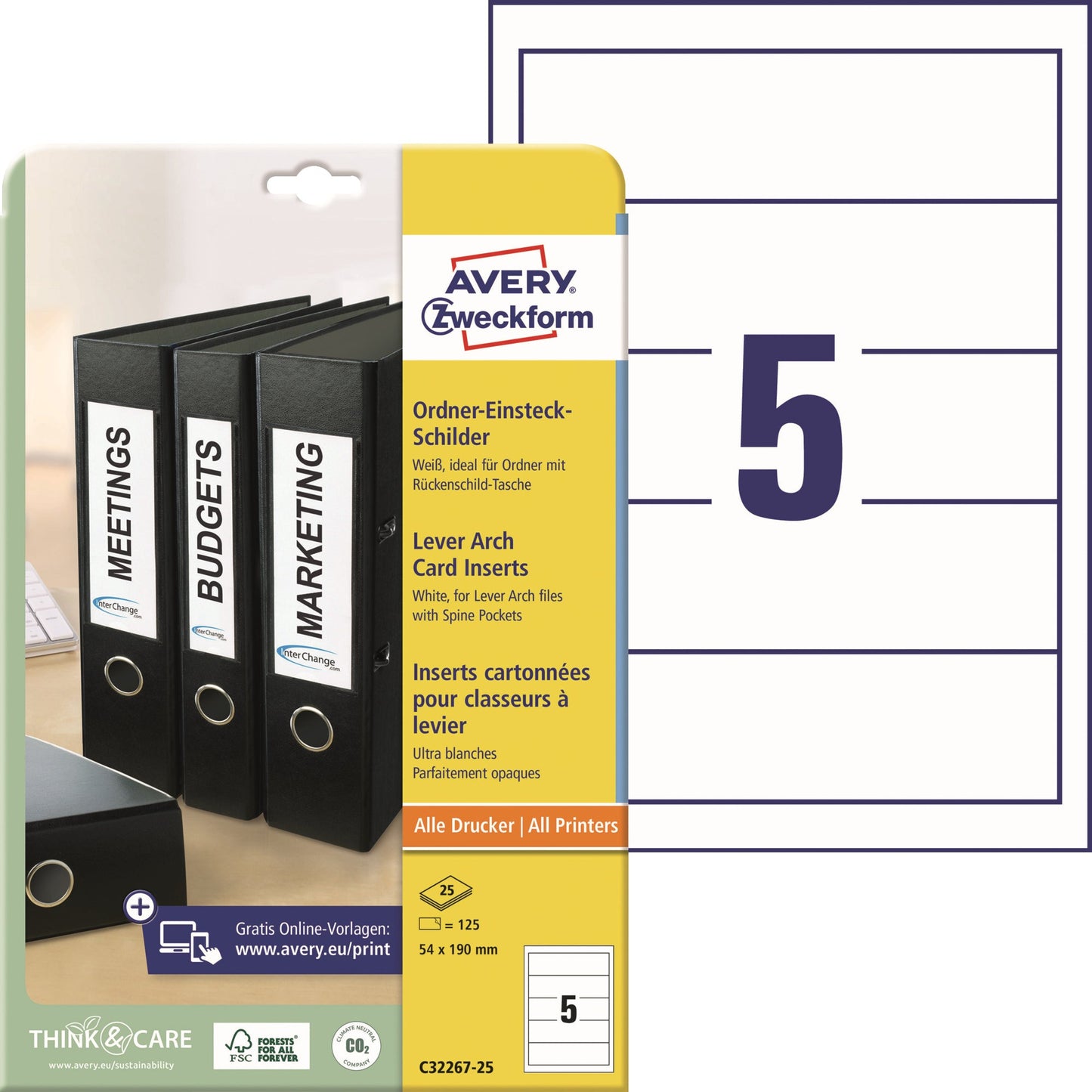 Avery Zweckform Rückenschild breit/kurz 54 x 190 mm (B x H) weiß 125 St./Pack.