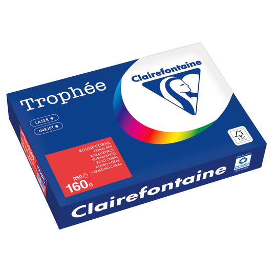 Clairefontaine Kopierpapier Trophée Color DIN A4 160g/m² elementar chlorfrei gebleicht, holzfrei korallenrot 250 Bl./Pack.