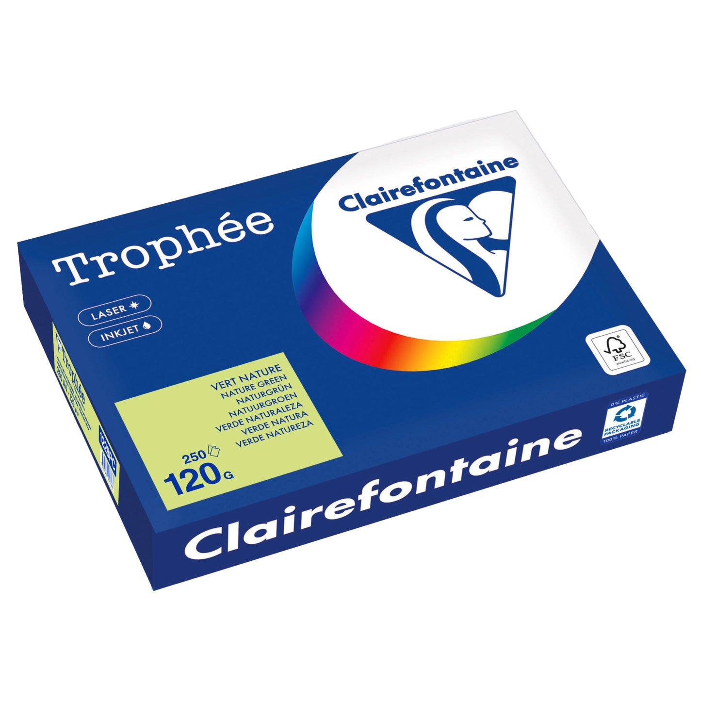 Clairefontaine Kopierpapier Trophée Color DIN A4 120g/m² elementar chlorfrei gebleicht, holzfrei naturgrün 250 Bl./Pack.
