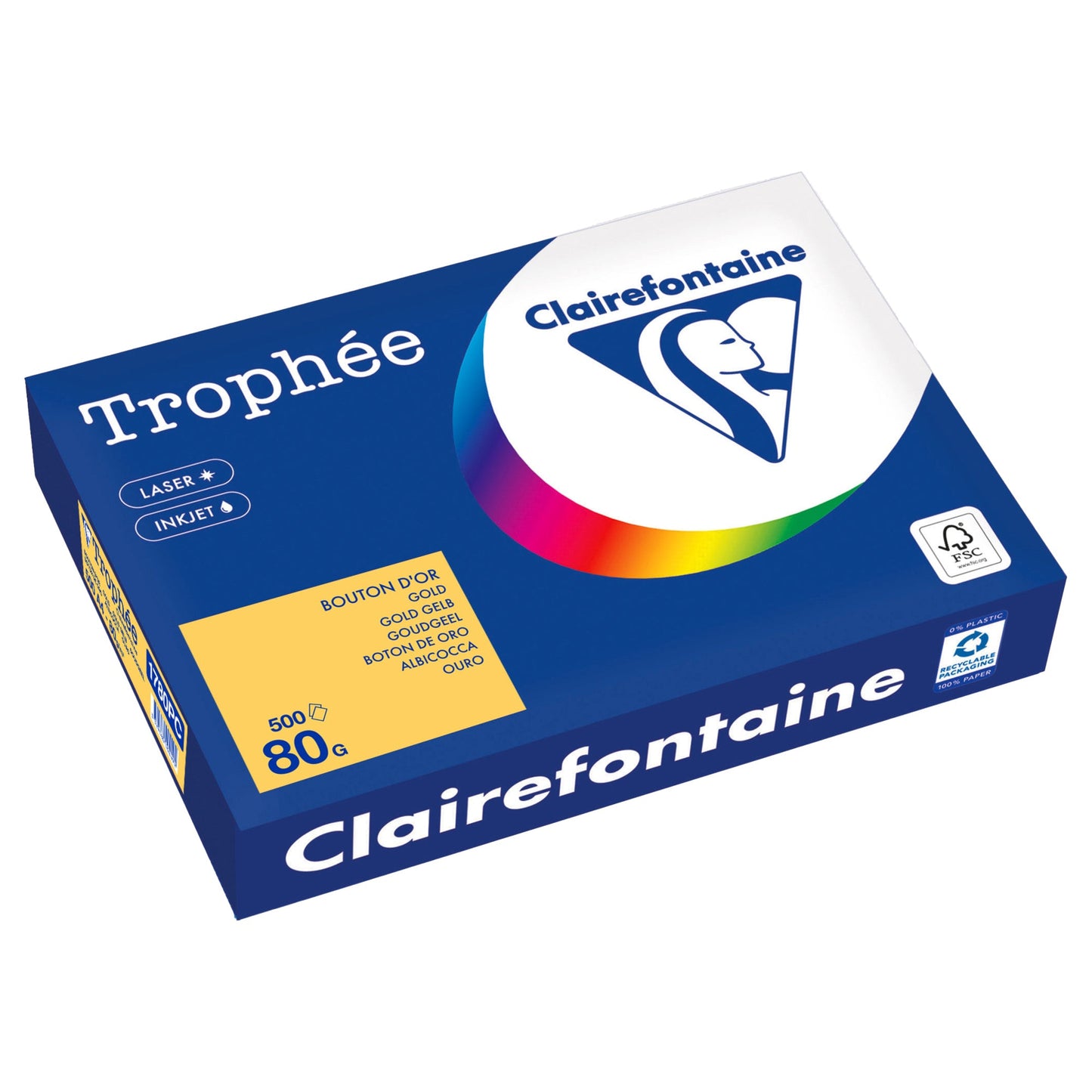 Clairefontaine Kopierpapier Trophée Color DIN A4 80g/m² elementar chlorfrei gebleicht, holzfrei goldgelb 500 Bl./Pack.