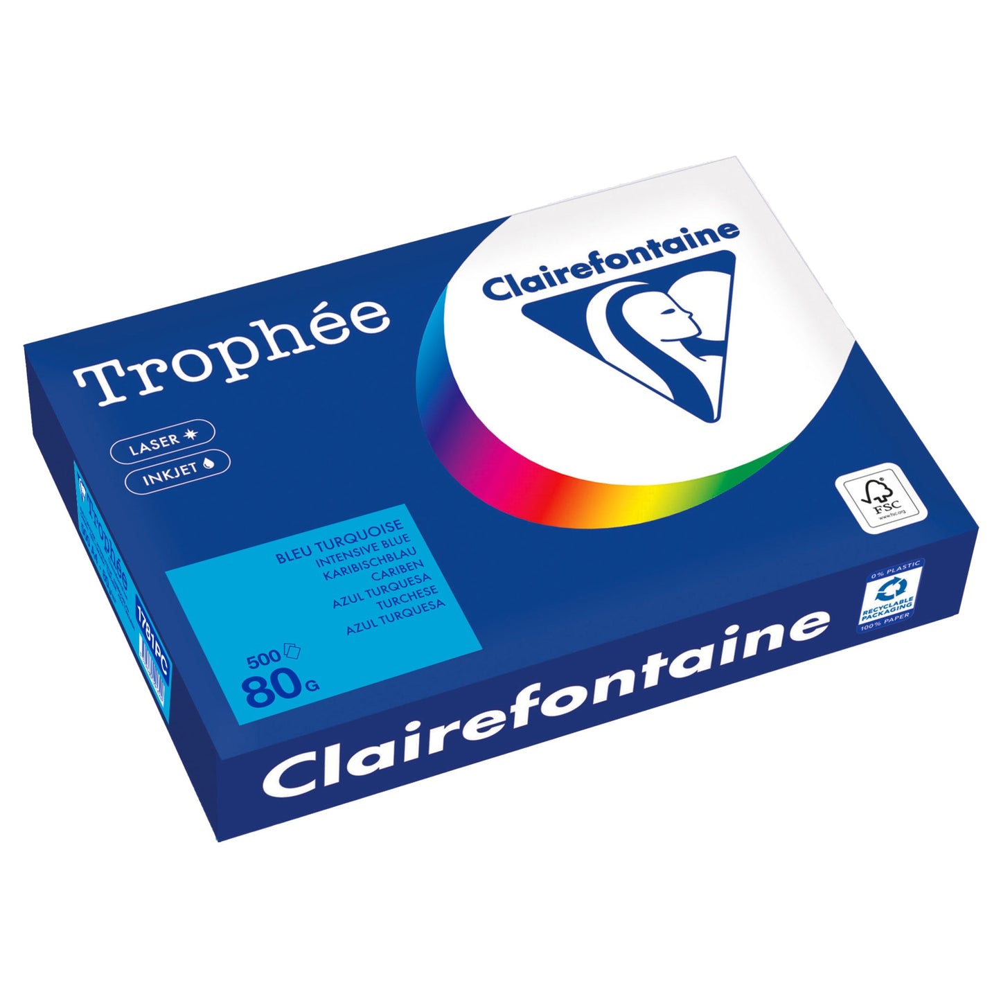Clairefontaine Kopierpapier Trophée Color DIN A4 80g/m² elementar chlorfrei gebleicht, holzfrei karibikblau 500 Bl./Pack.