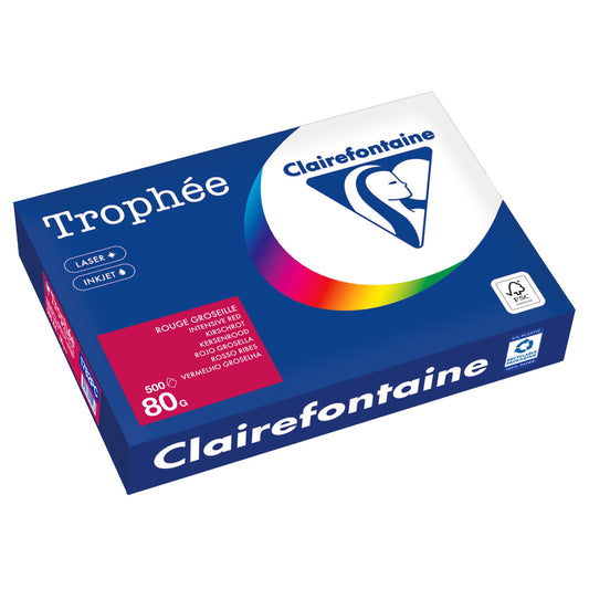 Clairefontaine Kopierpapier Trophée Color DIN A4 80g/m² elementar chlorfrei gebleicht, holzfrei kirschrot 500 Bl./Pack.