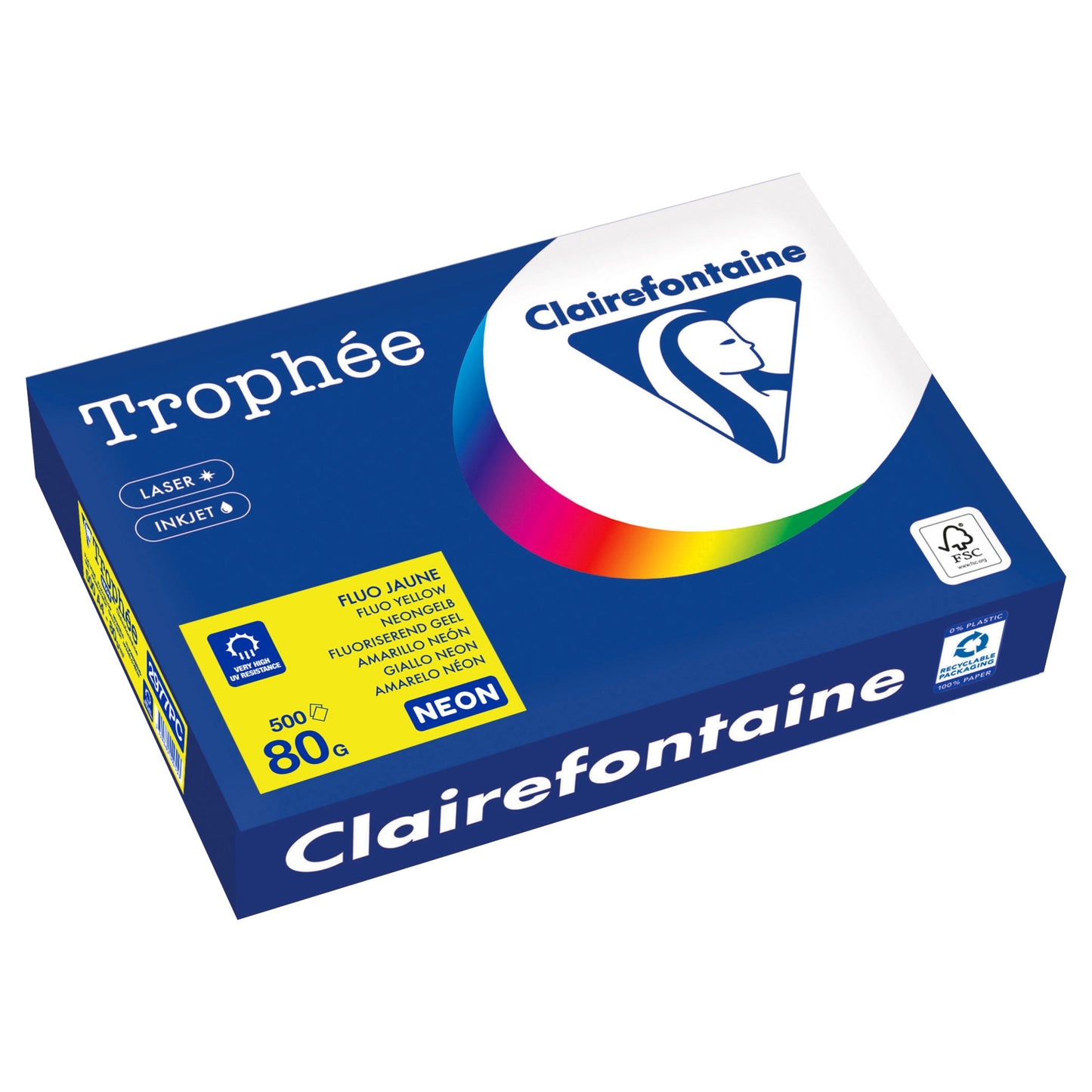 Clairefontaine Kopierpapier Trophée Color DIN A4 80g/m² elementar chlorfrei gebleicht, holzfrei neongelb 500 Bl./Pack.