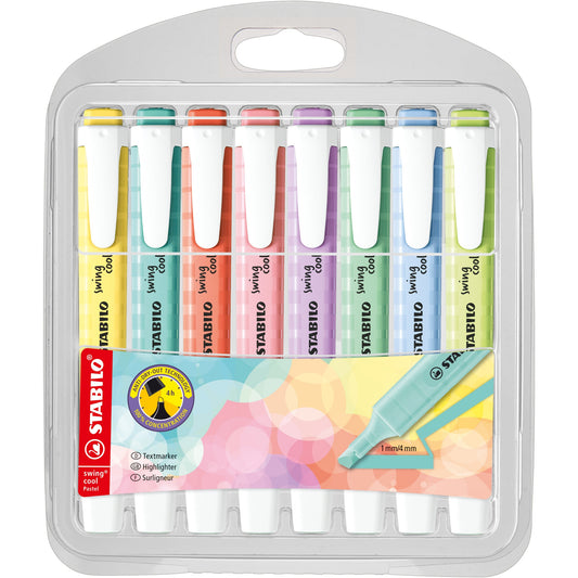 STABILO® Textmarker swing® cool Pastel 1-4mm farbig sortiert Keilspitze 8 St./Pack.